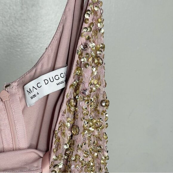 Mac Duggal 9224 Size 4 One Shoulder Embellished Trapeze A-Line Gown, Tan/Blush - Picture 11 of 13